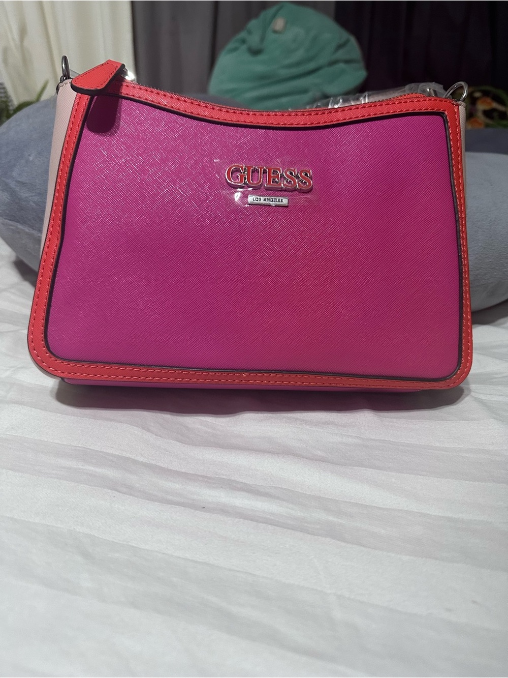 Guess Pink and Coral Trim Crossbody Bag